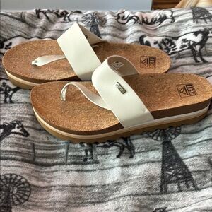 Reef Cream Tan Sandals with Cork Sole